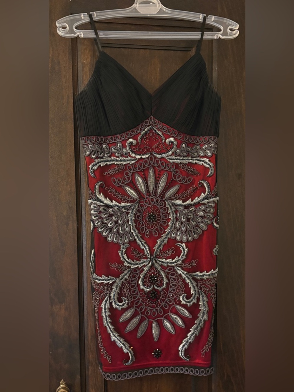 Sue Wong Black Bodice Red Embellished Dress